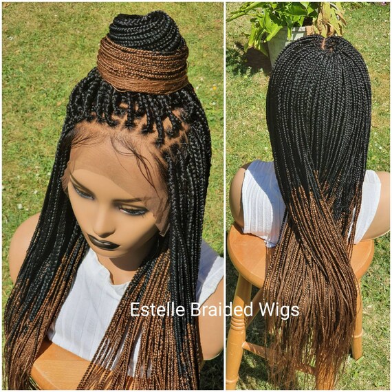 photo Black And Blonde Ombre Knotless Braids ready ombre knotless braids black brown braided wig braids wig frontal lace wig