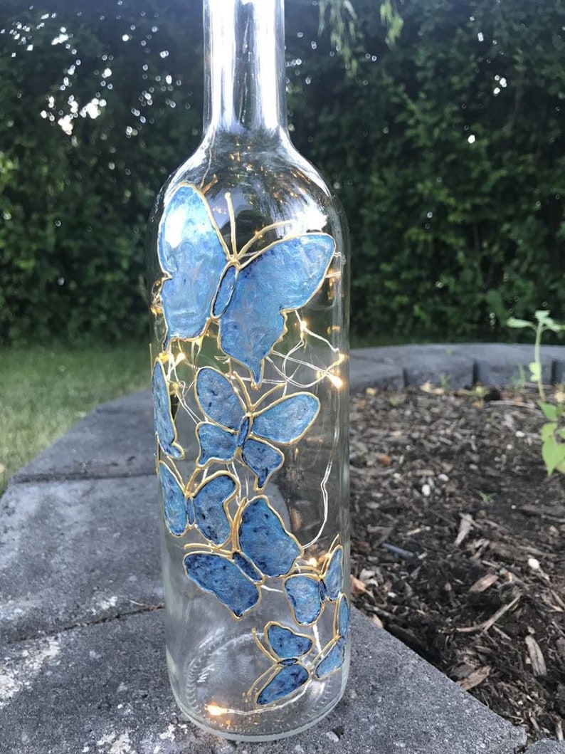 Hand Painted Lighted Wine Bottle Etsy