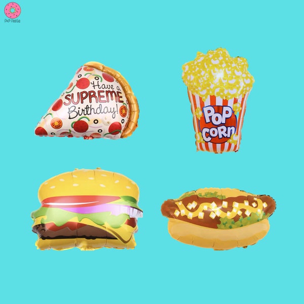 Popcorn Pizza Hot Dog Burger Balloons 18in  | Foodie Theme Movie Night Theme Birthday Party Decor Movie Theme party