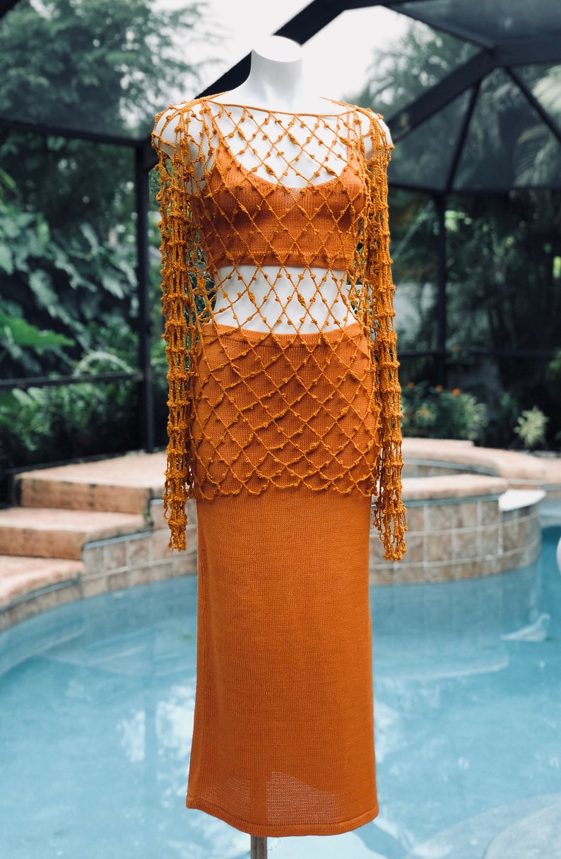 skirt Orange knit crop top Ready to ship.