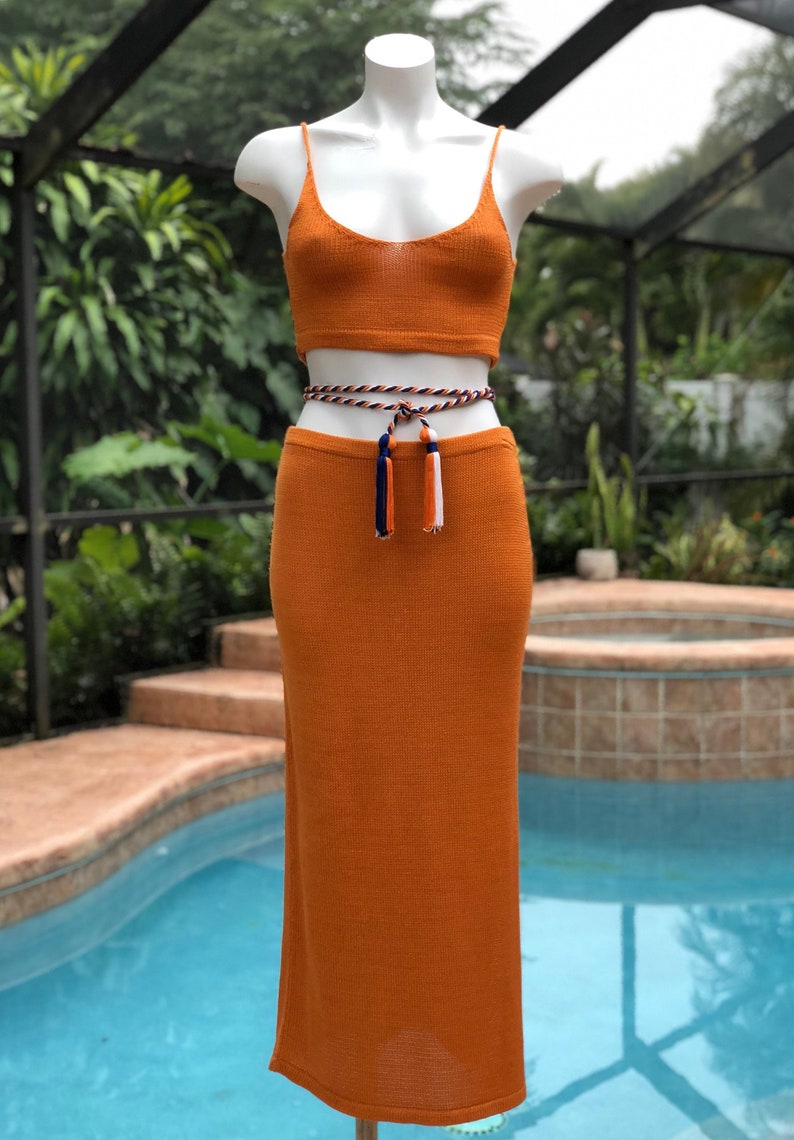 skirt Orange knit crop top Ready to ship.