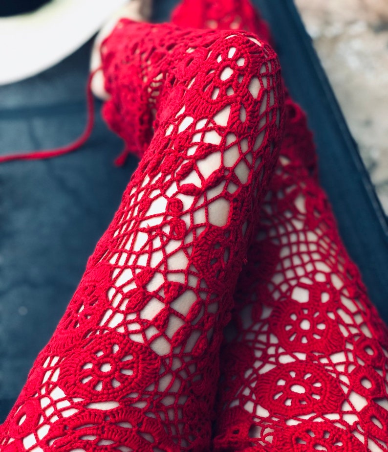 Hand Crocheted Red Pants Beach Pants Mesh Pants Top SET. - Etsy