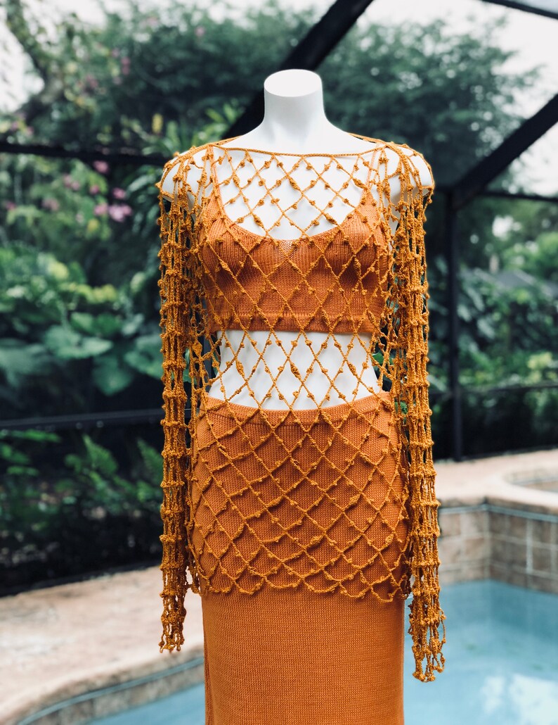 skirt Orange knit crop top Ready to ship.