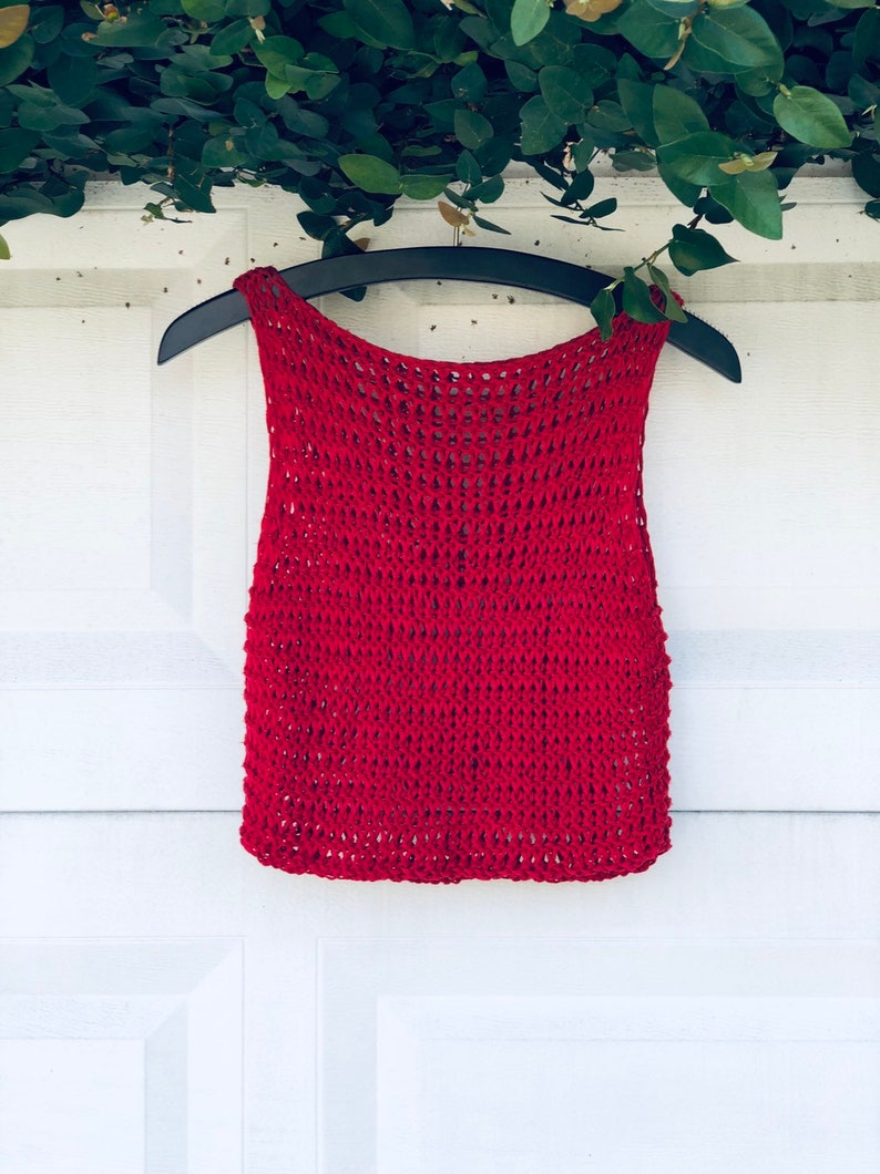 Ready to ship. Red hand knitted crop top