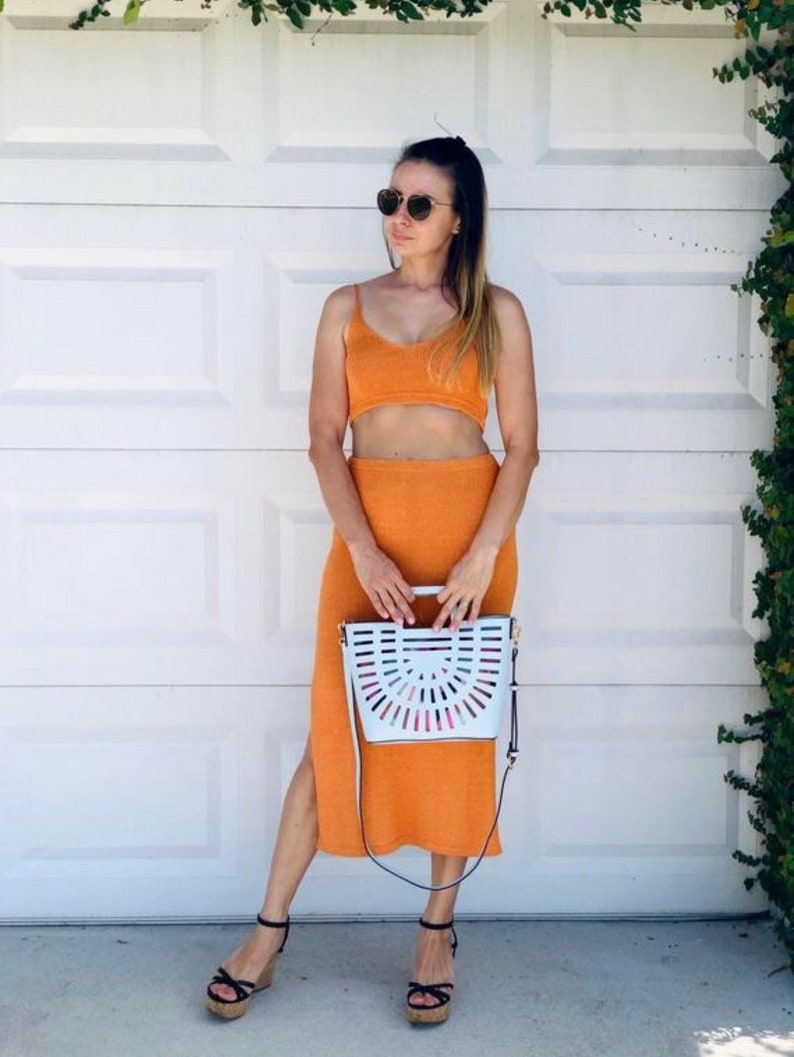 skirt Orange knit crop top Ready to ship.