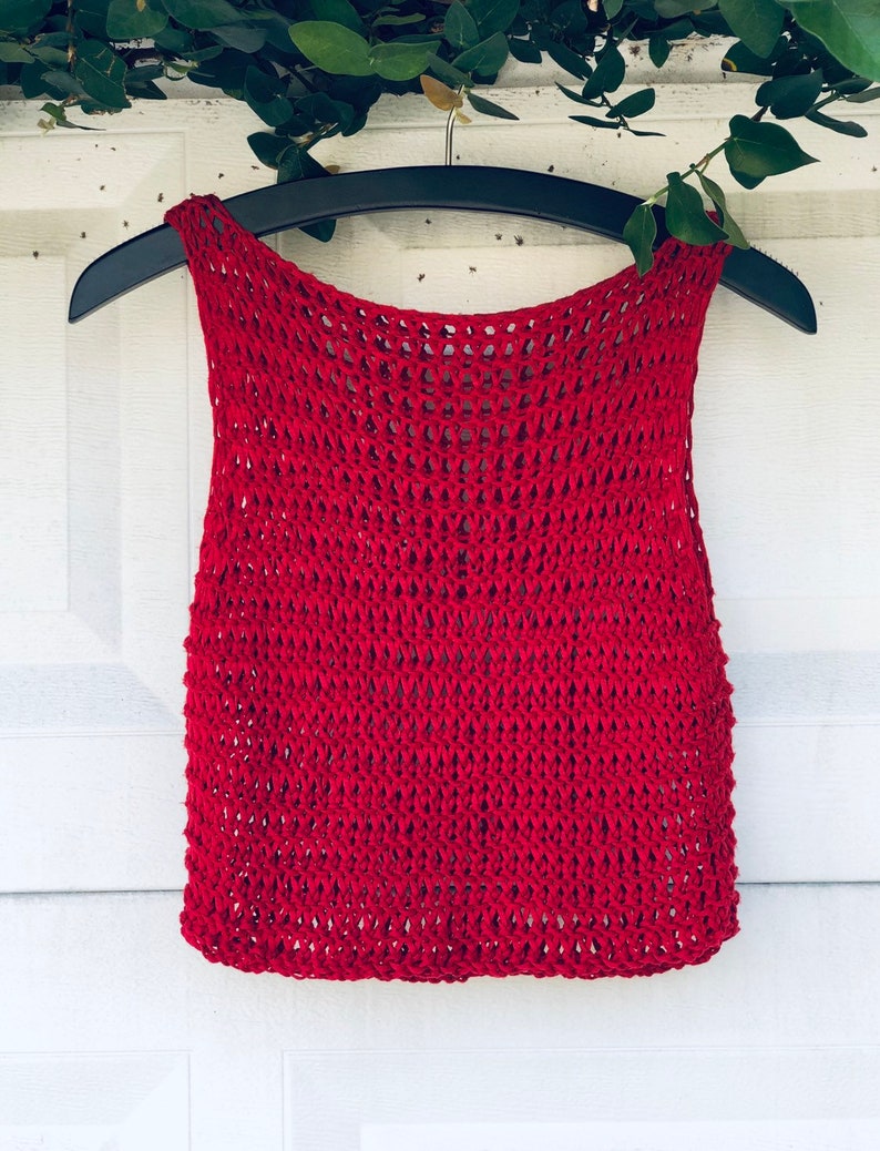 Ready to ship. Red hand knitted crop top