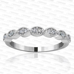Marquise Shape Round Diamond Wedding Ring 0.14 ctw.  LR8406W