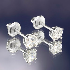 Round Cut Diamond Stud Earrings Basket Setting. 0.20 ctw - 1.00 ctw. ST-4PB