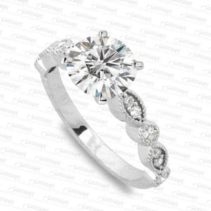 1.0 ct Round Diamond Engagement Ring 0.22ctw Side Diamonds. LR8403