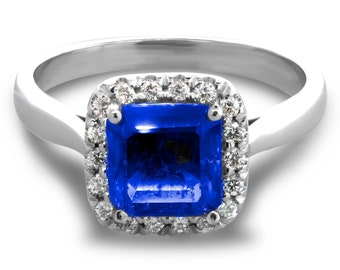 1.18 ctw Blue Sapphire & Diamond Halo Engagement Ring. LR8169-Sap