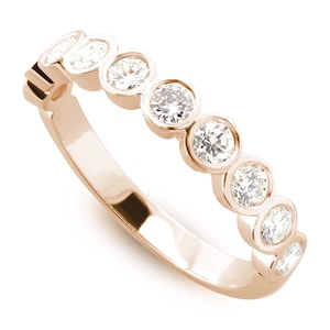 Bezel Set Round Diamond Wedding Ring 0.75 ctw. Rose Gold.  LR9116R