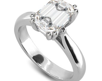 1.50ct Emerald Cut Diamond Double Prong Engagement Ring.  LR7517