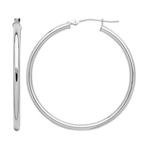 3.0mm Classic Hoop Earrings with 1.75 inch Diameter 14K White & Yellow Gold. HE3MM-1.75