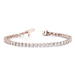 Three Prong Round Diamond Tennis Bracelet 14K Rose Gold  TB370P
