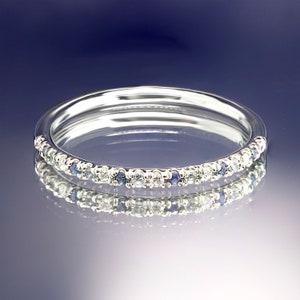 Diamond Wedding Ring with  Alternating Sapphire & Aquamarine 0.22ctw LR7991W-GEM