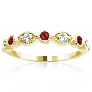 0.16 ctw Diamond & 0.25 ctw Genuine Ruby Vintage Band in Yellow Gold. LR8407-Rub