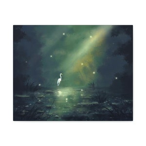 White Heron, Bird Painting Canvas, White Heron Painting, Hunter Gift, FREE USA SHIPPING, Gifts for Him, Gifts for Her, Watercolor Painting