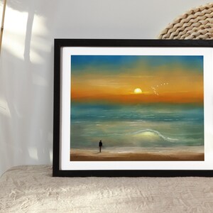 The Birdwatcher Gallery Wall Art, Seascape Painting, Beach Art, Ocean Home Décor Prints, Handmade Artwork, Impressionism Art