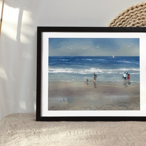 Day at the Beach with Dad Gallery Wall Art, Seascape Painting, Beach Art, Ocean Home Décor Prints, Handmade Artwork, Impressionism Art