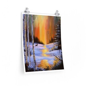 Hand-Painted Mountain Lake&#39;s Majesty - Premium Matte Gallery Print Enhance Any Room