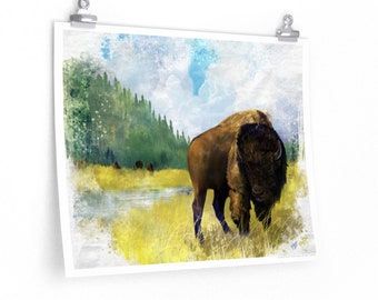 King of the Plains / Opere d'arte di bisonti dipinte a mano / Buffalo Art / American Plains Artwork / SPEDIZIONE GRATUITA Ottimo regalo