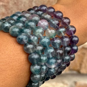 Natural Rainbow Fluorite Bracelet Handmade Gemstone Beaded Jewelry Chakra Balancing Gift