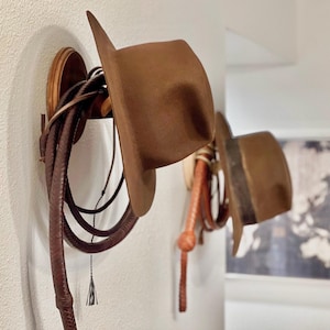 INDIANA JONES - F&G CUSTOMS Wall-Mount Bullwhip and Fedora Hat Hanger Hook Mount (hat/whip not included)