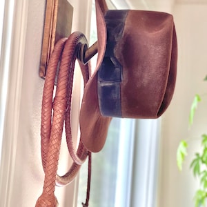 INDIANA JONES Wood Whip and Hat Hook Wall-Mount Hanger by F&G CUSTOMS Bullwhip and Fedora Hat Wood Hanger Hook - Any Wood Stain Color