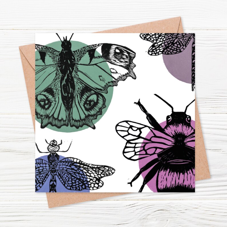 Insects Card Digitally Printed Blank Greetings Card Detail - Etsy