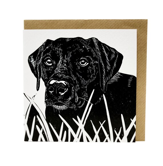 Labrador Card - Wilma - digitally printed blank greetings card - detail of an original Linoprint (dog, animal, pet, labrador, gundog)