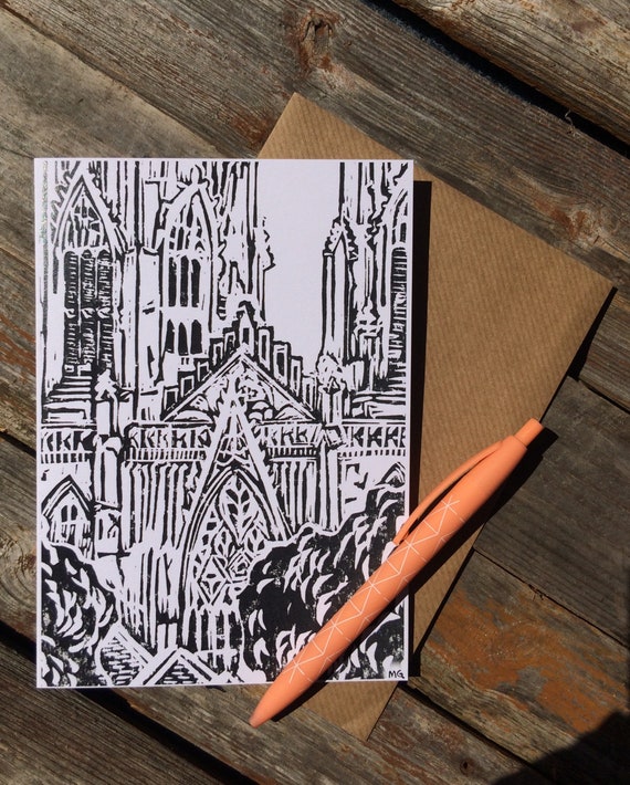 Detail Of York Minster West End Digitally Printed Blank Greetings Card Of An Original Linocut Print By The Littlest Falcon Recycled
