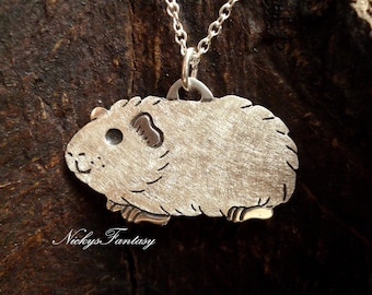 White guinea pig, pendant, 925 sterling silver, REAL handwork, with chain