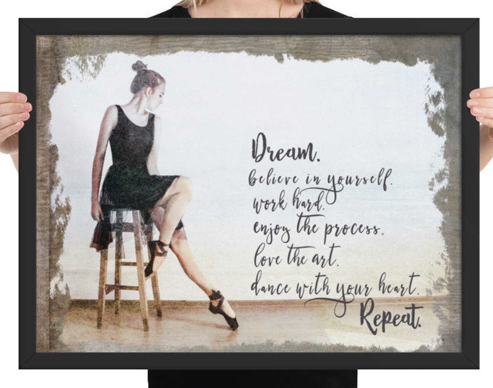 poster ballet quote print. framed with vintage, rustic vibe. perfect gift for dancer. wall art for loves to dance. print for dan