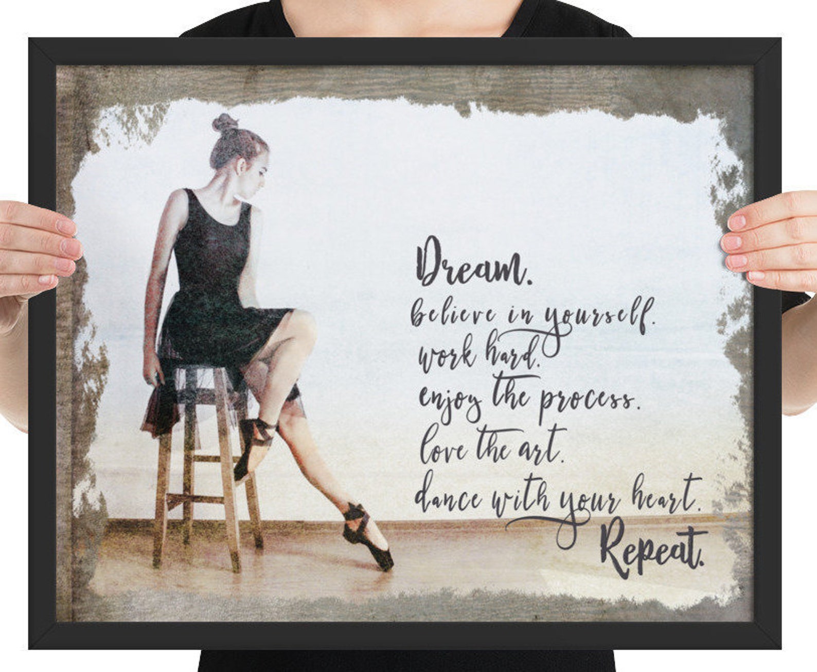 poster ballet quote print. framed with vintage, rustic vibe. perfect gift for dancer. wall art for loves to dance. print for dan