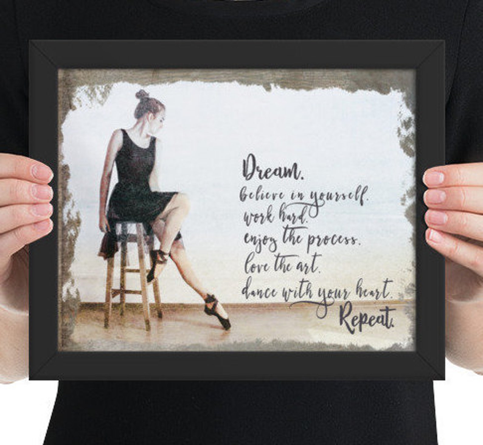poster ballet quote print. framed with vintage, rustic vibe. perfect gift for dancer. wall art for loves to dance. print for dan