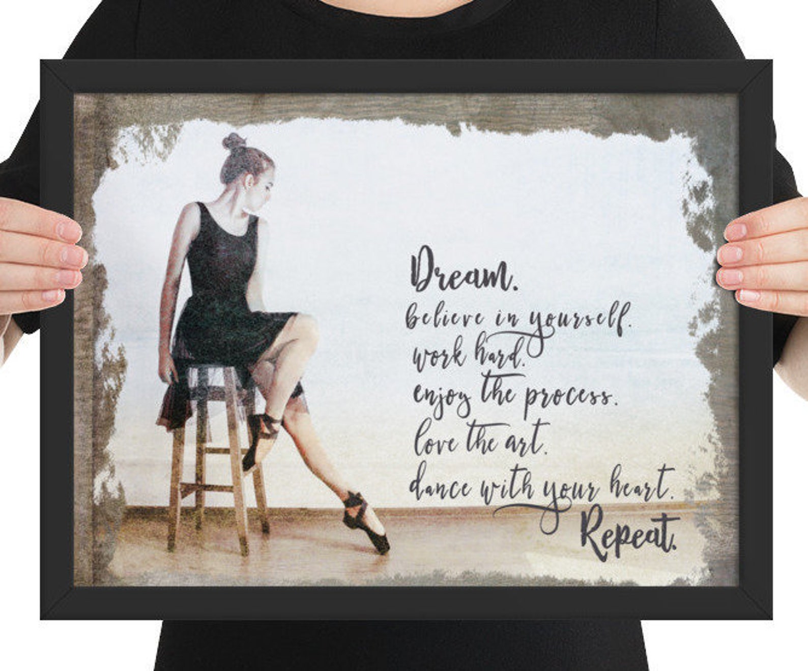 poster ballet quote print. framed with vintage, rustic vibe. perfect gift for dancer. wall art for loves to dance. print for dan