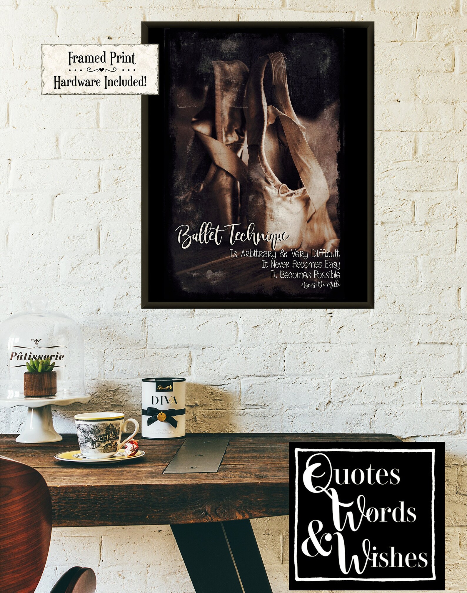 poster ballet quote framed print. printed with vintage, rustic vibe. perfect gift for dancer. wall art for loves to dance. agnes