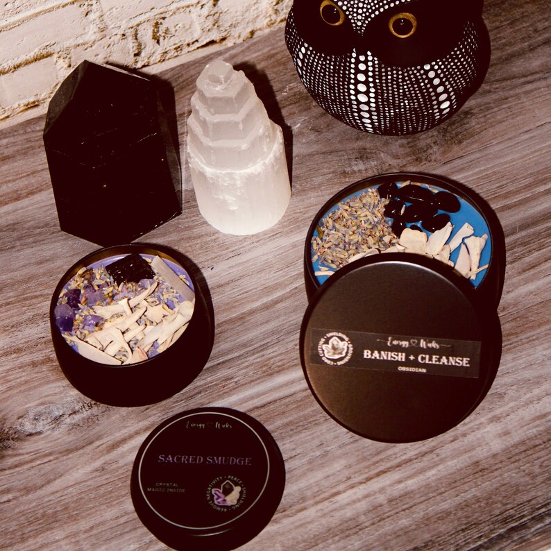 Cleansing Crystal Candle / SACRED SMUDGE/ Amethyst Black Etsy