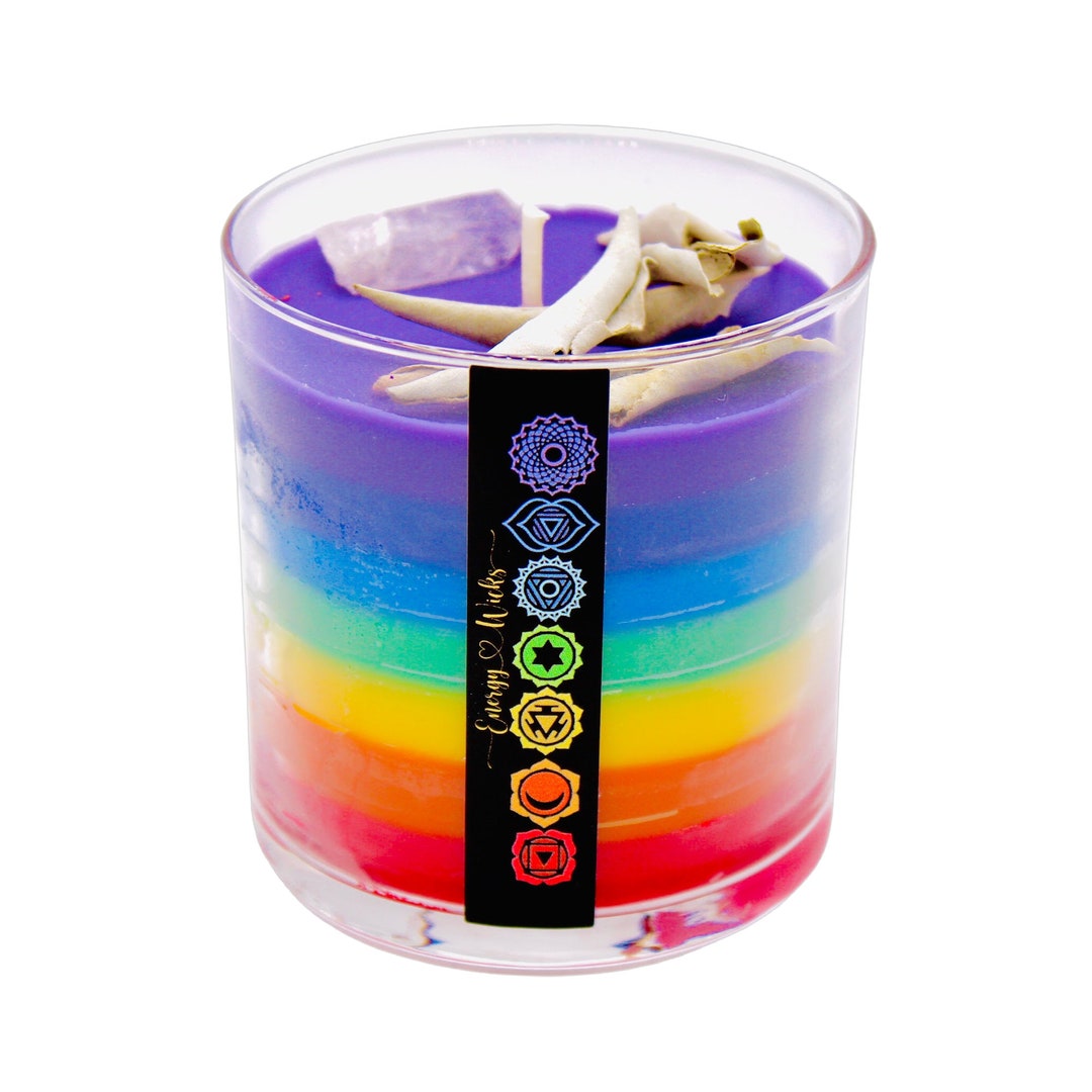 CHAKRA CANDLE / Chakra Balancing / Quartz Crystal Inside / White Sage