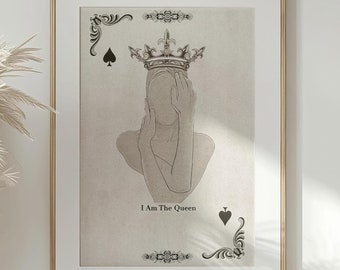The Queen Within: Elegant Minimalist Line Art Illustration with Crown – Empowering Modern Wall Decor