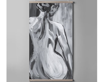 Nackte abstrakte Frau in schwarz & weiß, druckbare Kunst