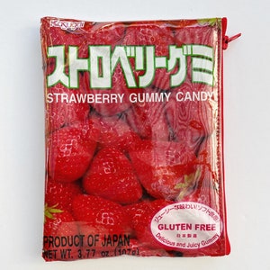 107g Strawberry Gummy Confectionery Bag from Japan. Our zippered bags are fully lined and covered in a durable and hard wearing PVC. image 1