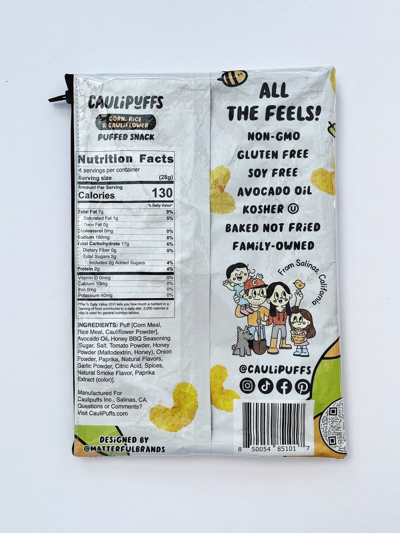 113g Honey BBQ Caulipuffs Bag from the USA. Our zippered bags are fabric lined and covered in a durable PVC. image 2