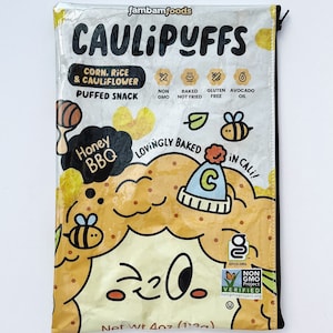 113g Honey BBQ Caulipuffs Bag from the USA. Our zippered bags are fabric lined and covered in a durable PVC. image 1