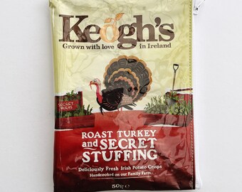 50g Roast Turkey Potato Chip Bag from Ireland. Our zippered bags are fabric lined and covered in PVC.