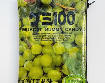 107g Grape Gummy Confectionery Bag from Japan. Our zippered bags are fully lined and covered in a durable and hard wearing PVC.