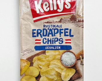 100g Chip Bag from Austria. Our zippered bags are fabric lined and covered in PVC.