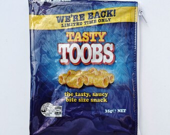 35g Toobs Snack Bag. Our zippered bags are fabric lined and covered in a durable PVC.
