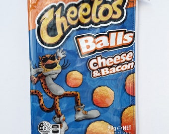 90g Cheese & Bacon Balls Snack Bag. Our zippered bags are fabric lined and covered in a durable and hard wearing PVC.