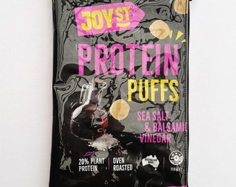 110g Salt & Vinegar Protein Puffs Bag. Our zippered bags are fabric lined and covered in a durable PVC.
